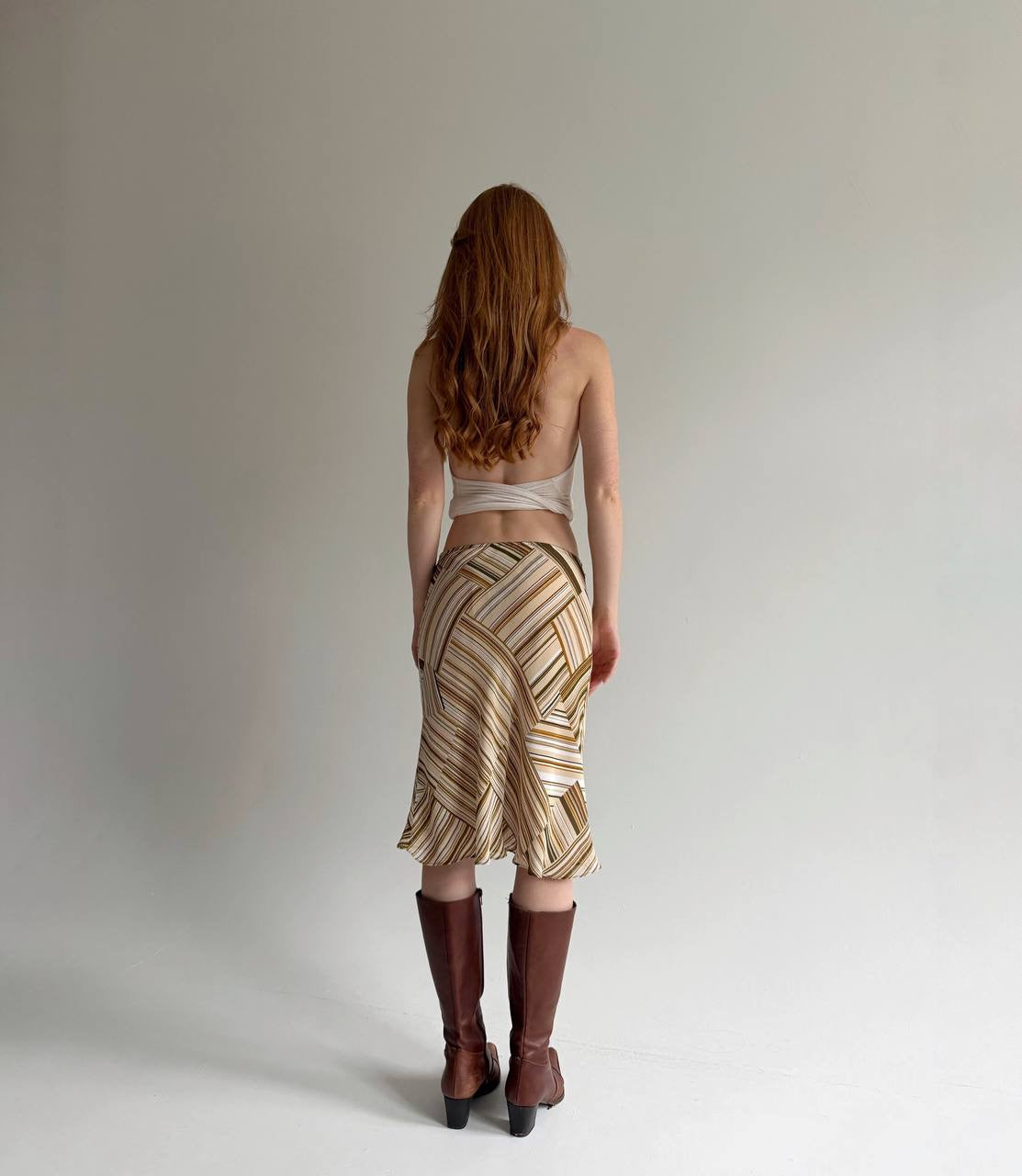 Vintage viscose geometric patterned midi skirt m