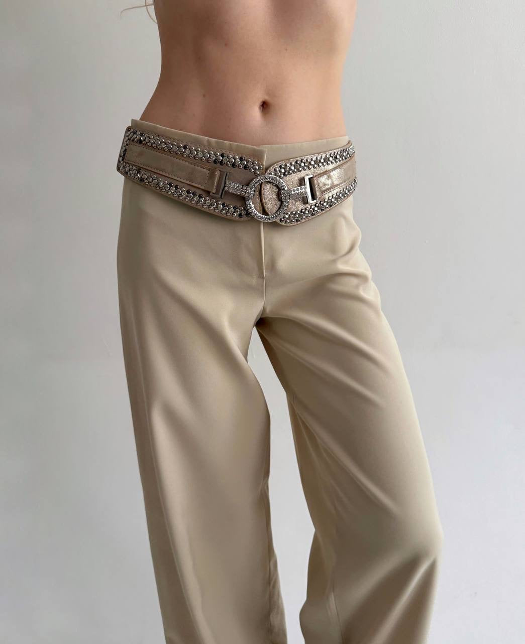 Y2K metallic rose gold studded belt