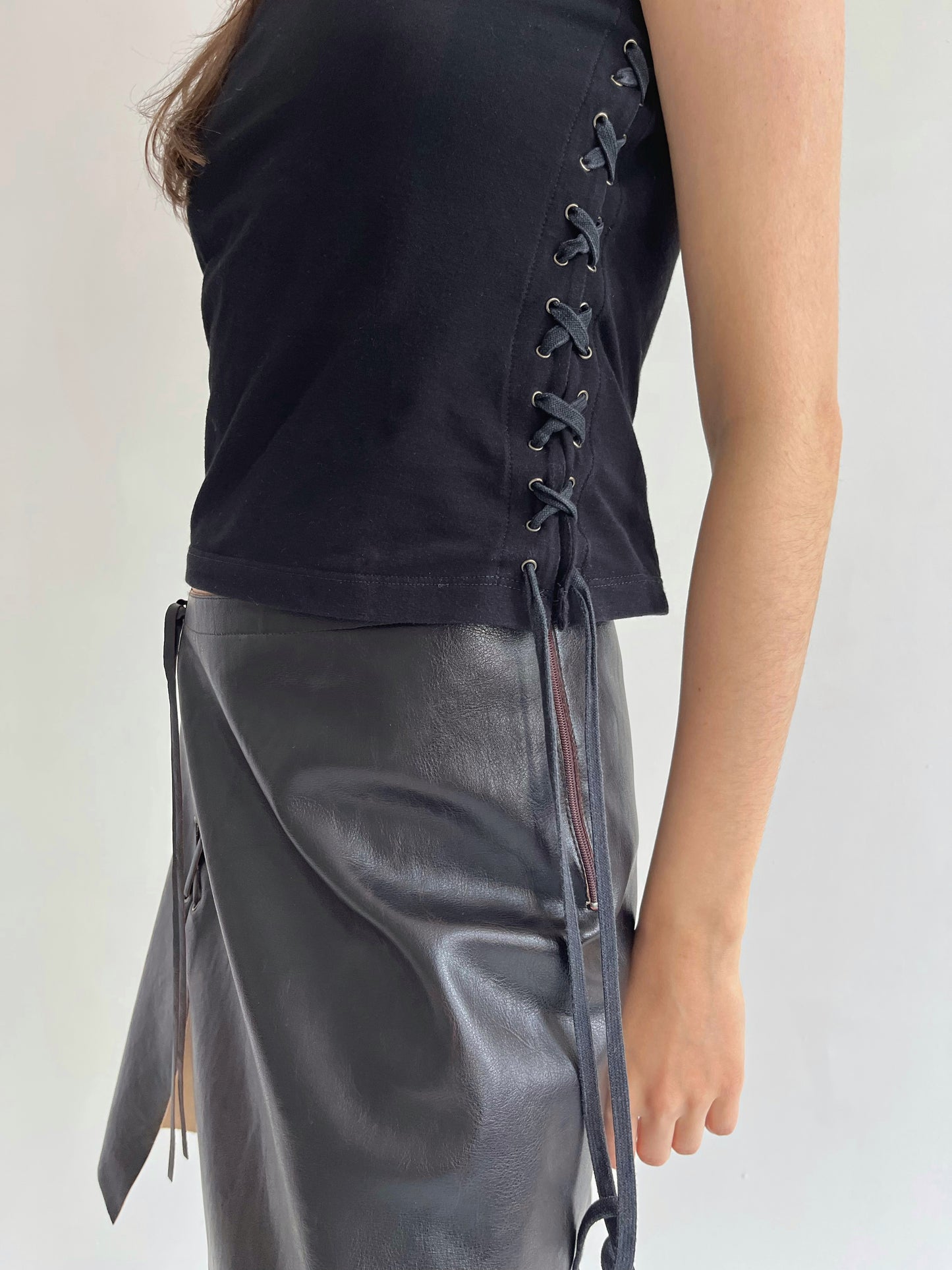 Vintage Gianfranco Ferre black top with lace up side