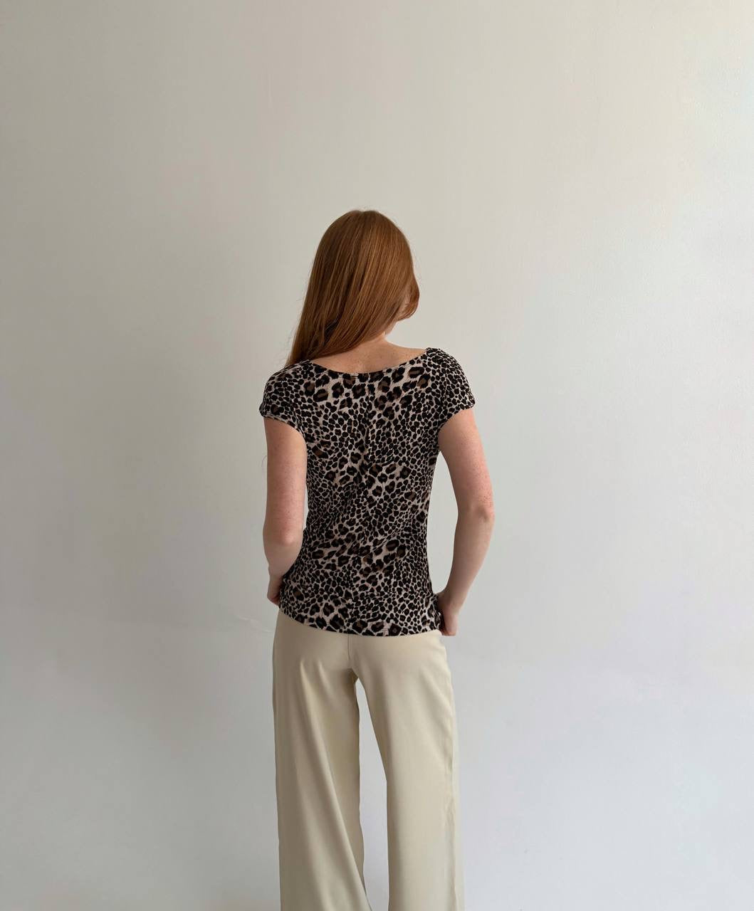 Y2K leopard print draped blouse