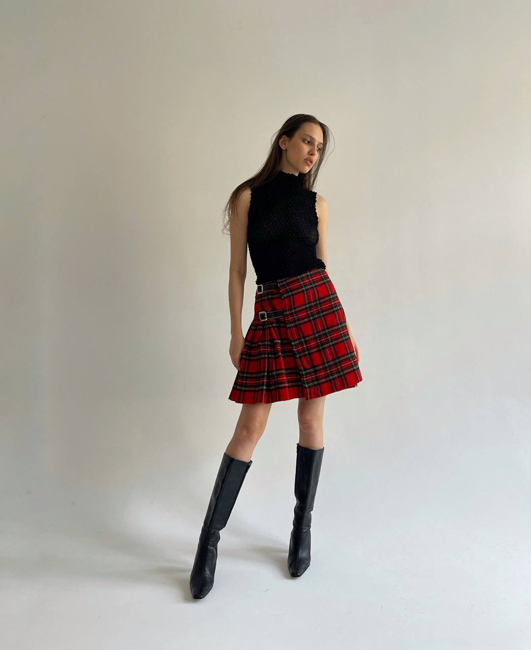 Vintage woollen tartan mini skirt