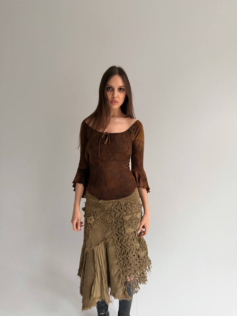 Vintage brown printed blouse
