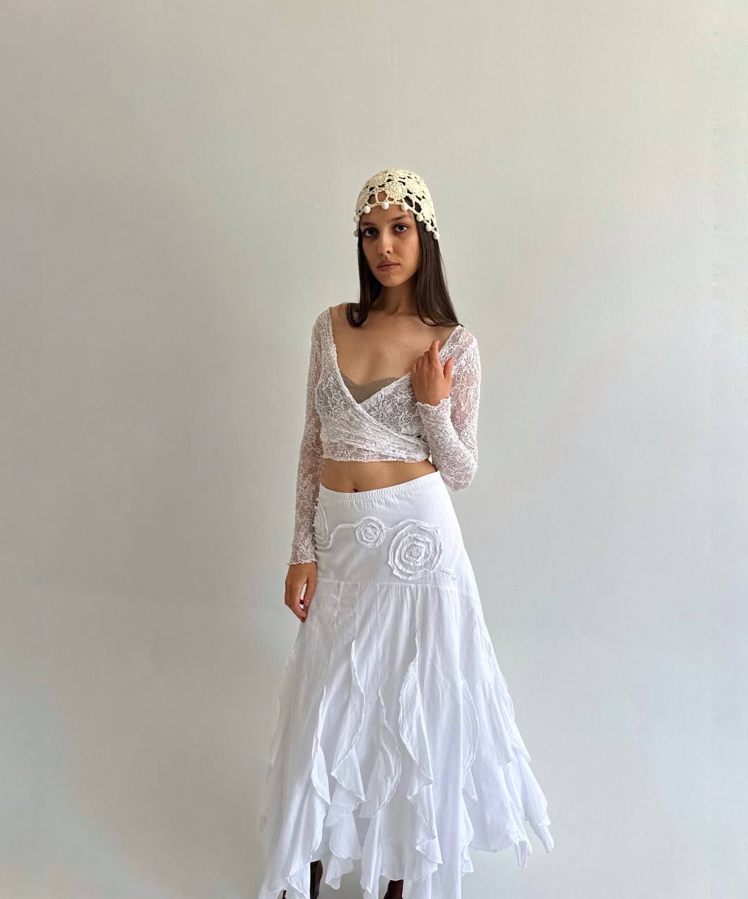 Vintage cotton ruffled white skirt