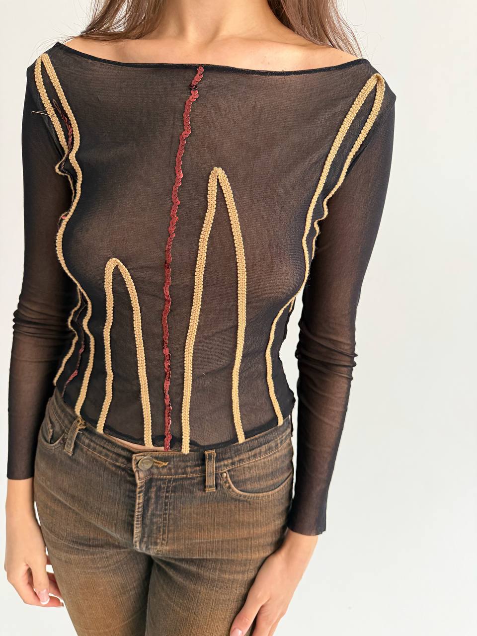 Vintage mesh top with sequins