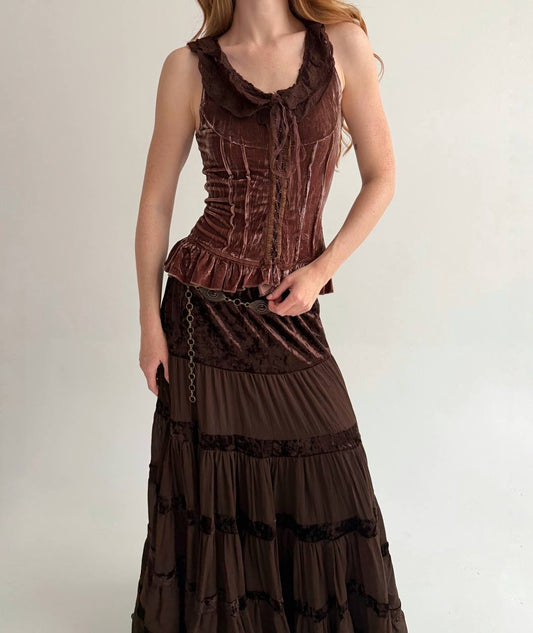 Vintage velvet corset top with ruffles