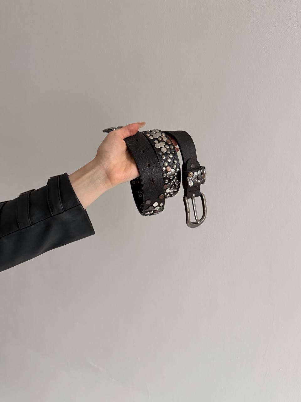 Vintage studded grunge black belt
