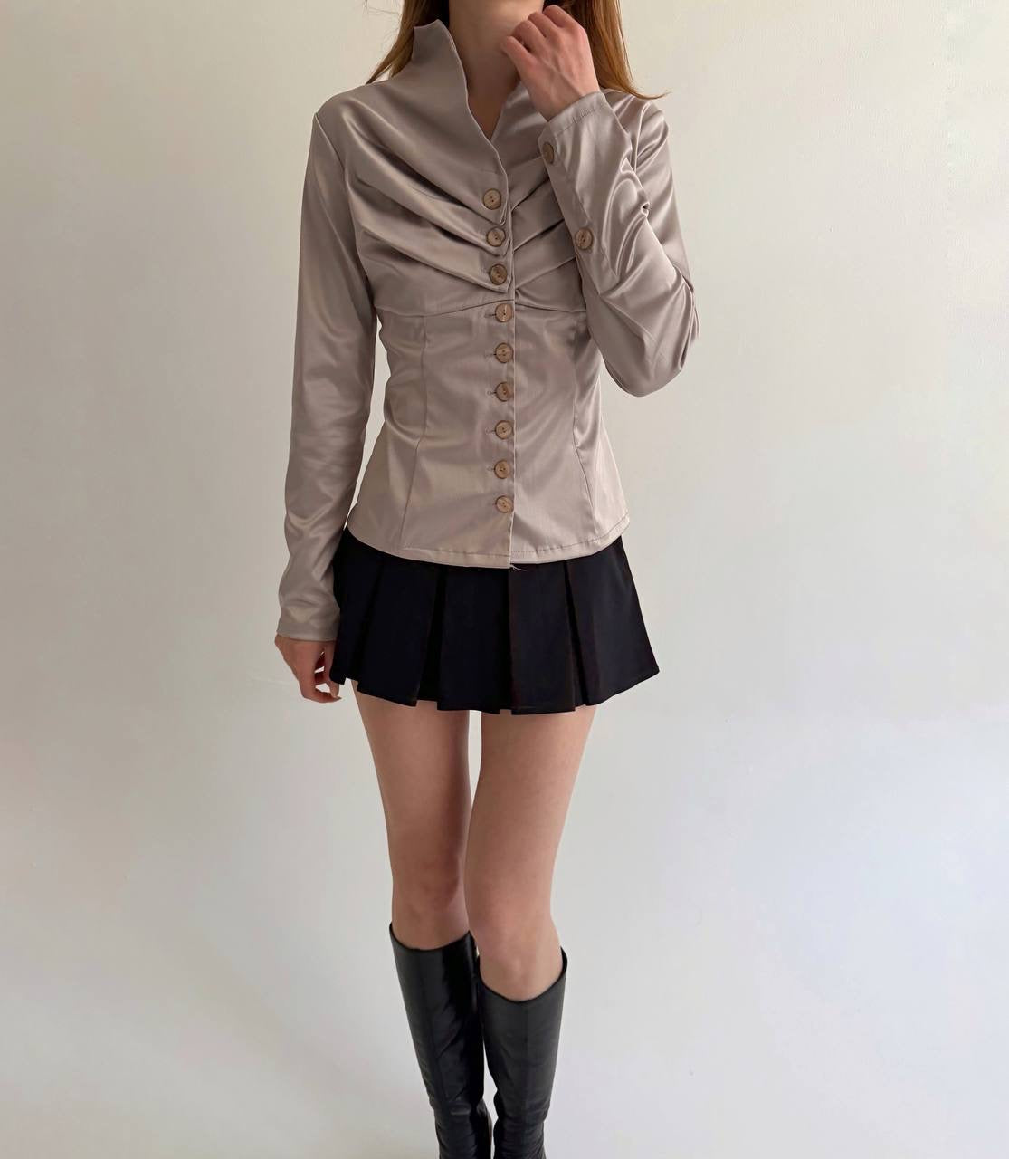 Vintage taupe satin button up blouse