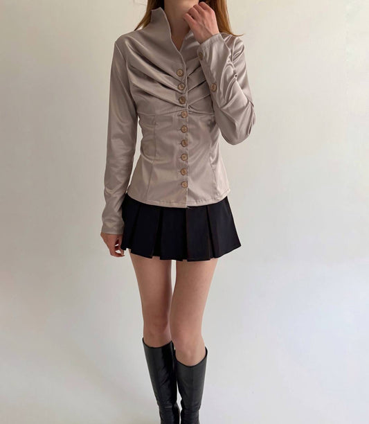 Vintage taupe satin button up blouse