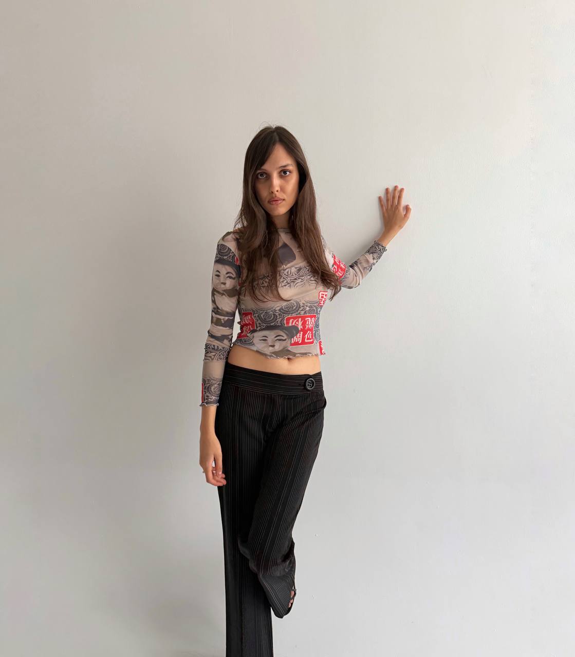 Vintage mesh printed top