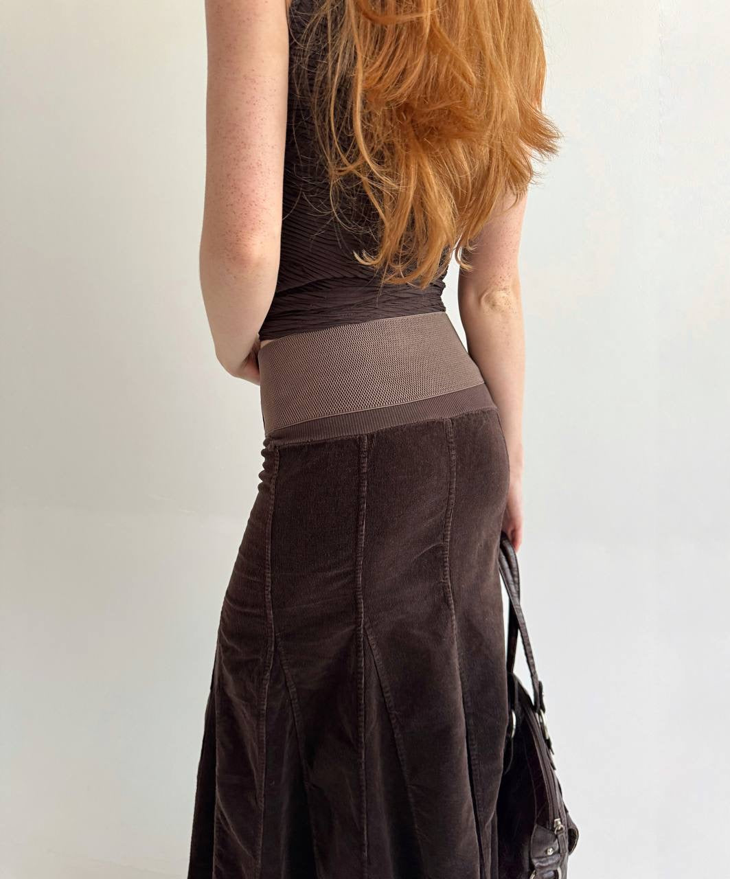 Vintage brown elastic studded belt