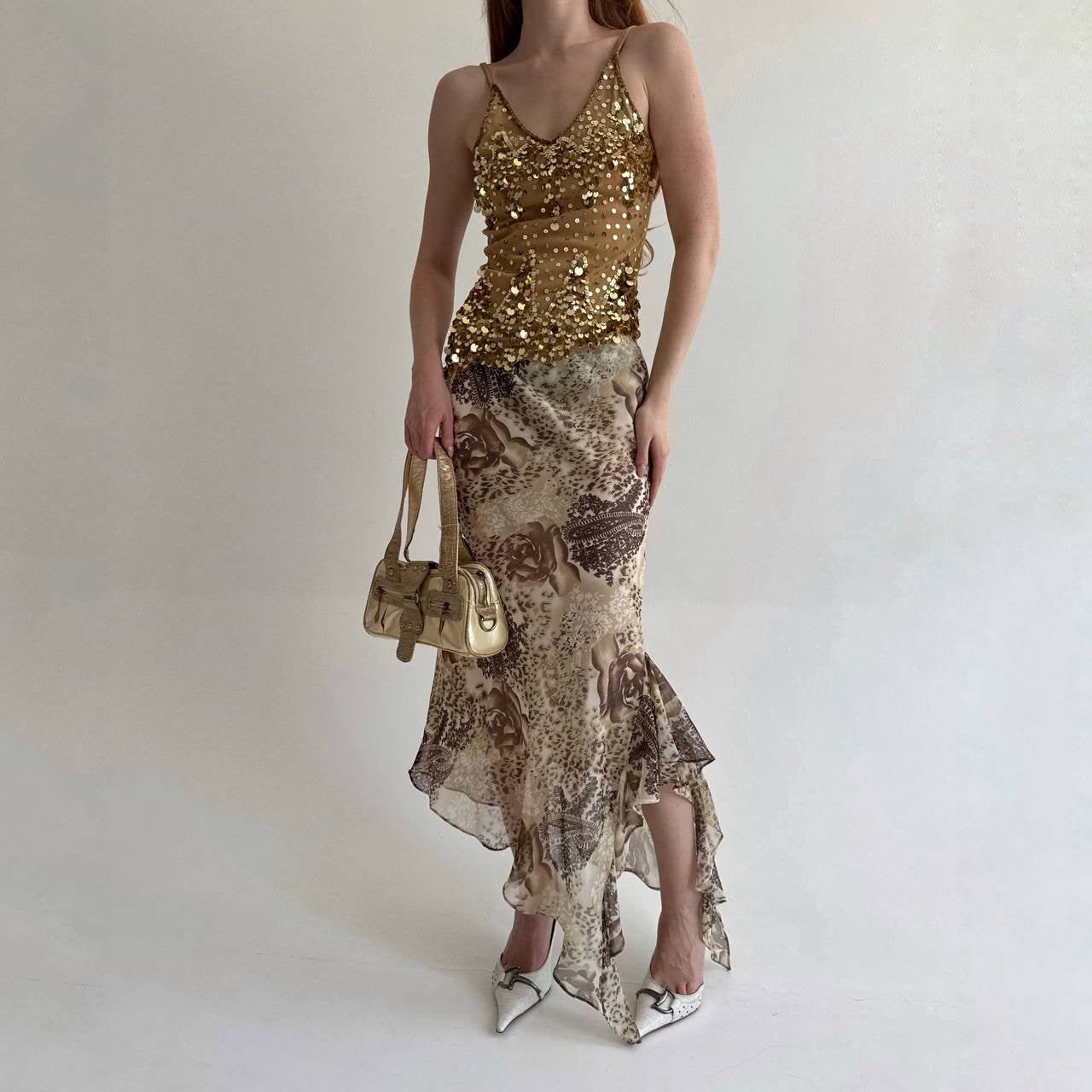 Vintage asymmetrical printed maxi skirt