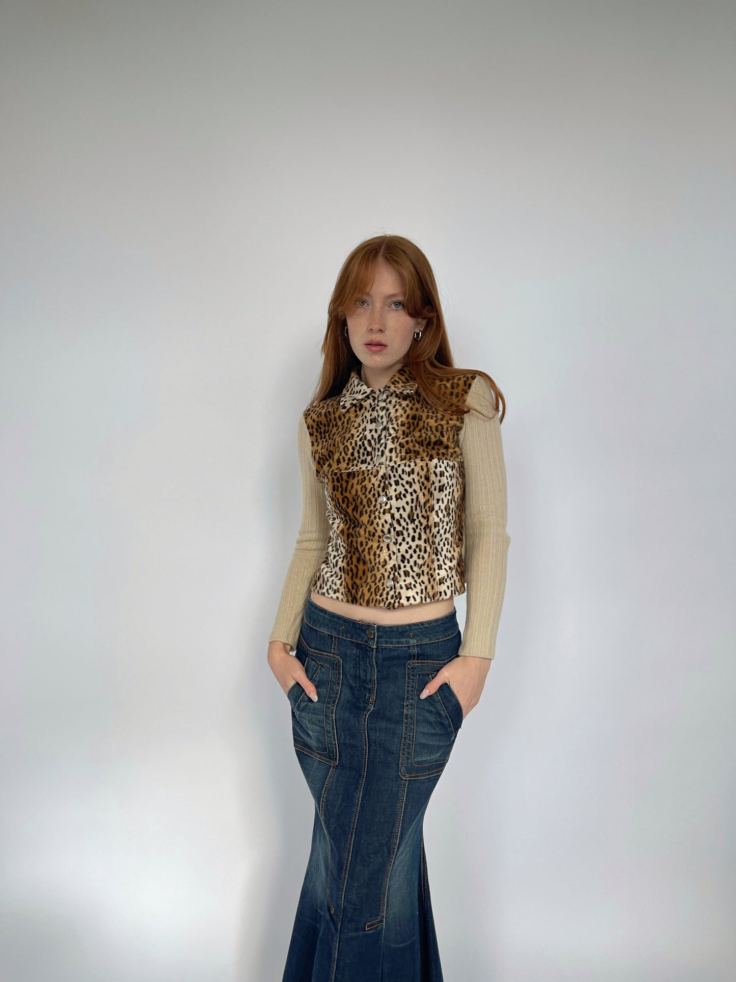 Vintage leopard faux fur zip cardigan