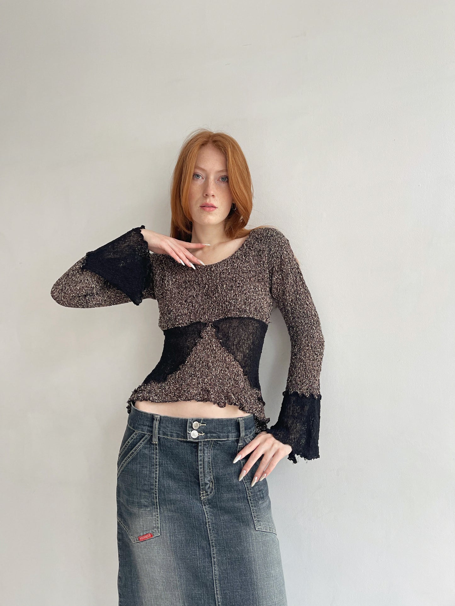 Vintage handmade 100% rayon knitted asymmetrical sweater