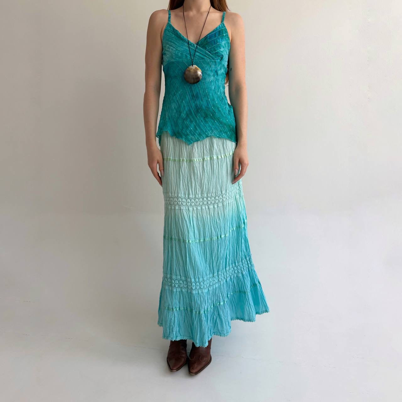 Vintage cotton maxi skirt with lace details
