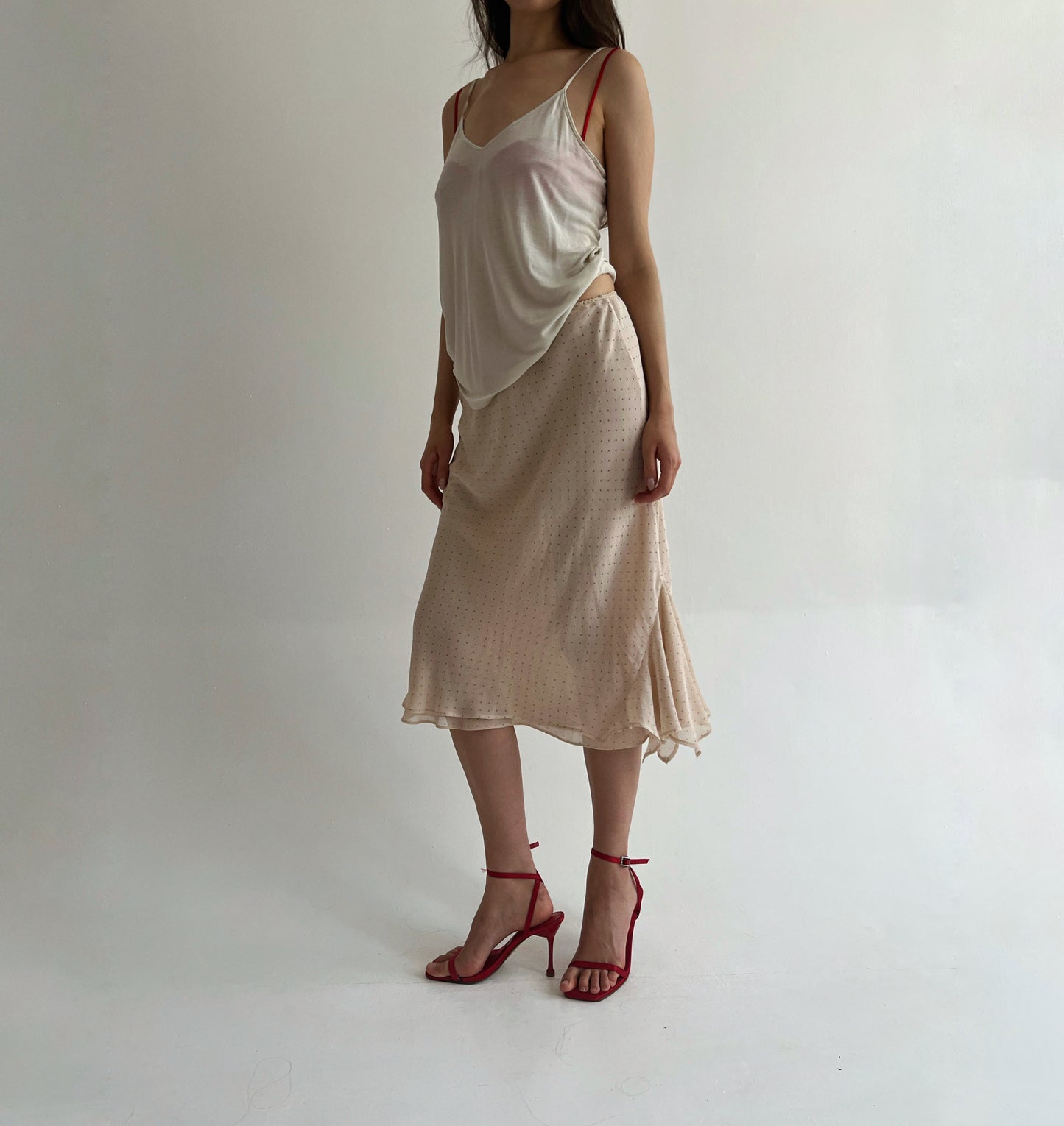 Vintage polka dot beige skirt