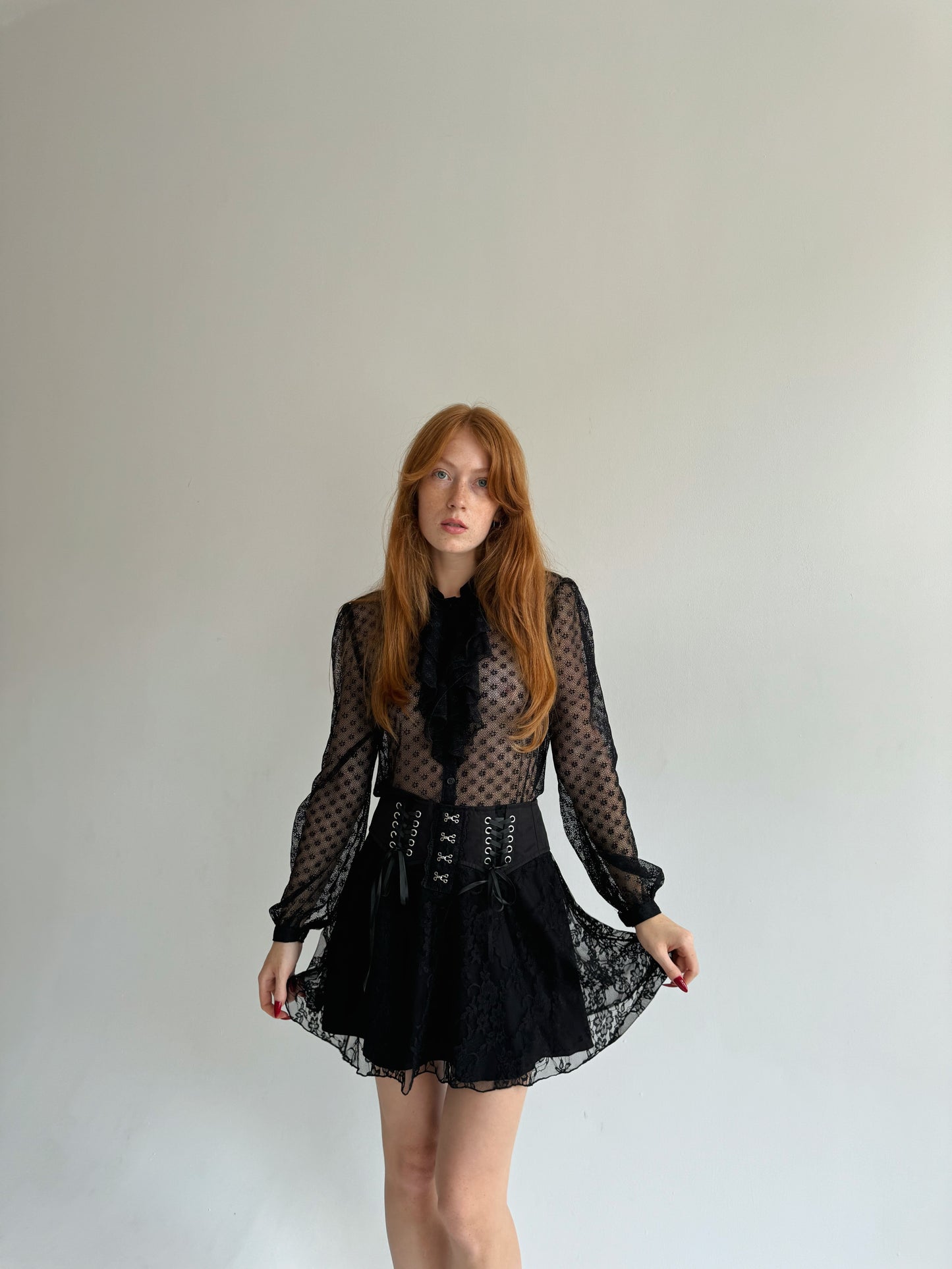 Y2K black gothic lace mini skirt