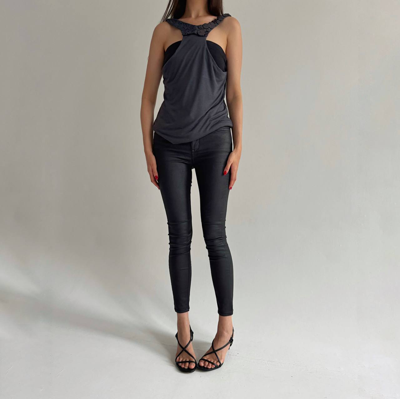 Wax skinny jeans in black