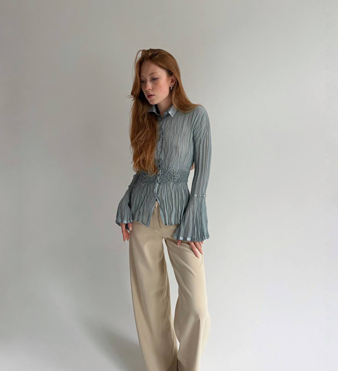 Y2K pleated top with popcorn like texture