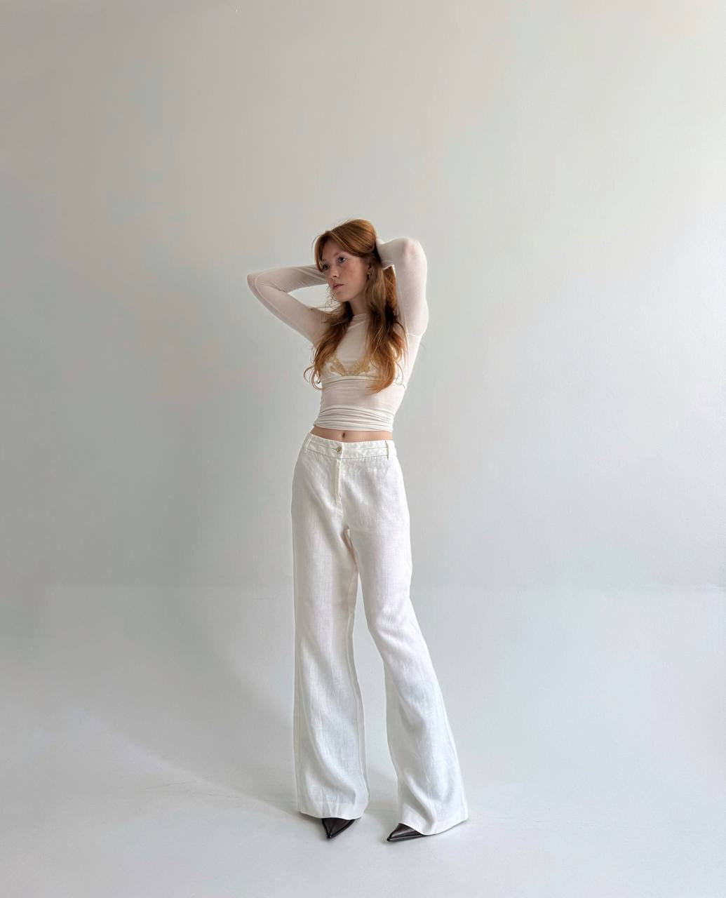 Y2K linen white wide leg pants