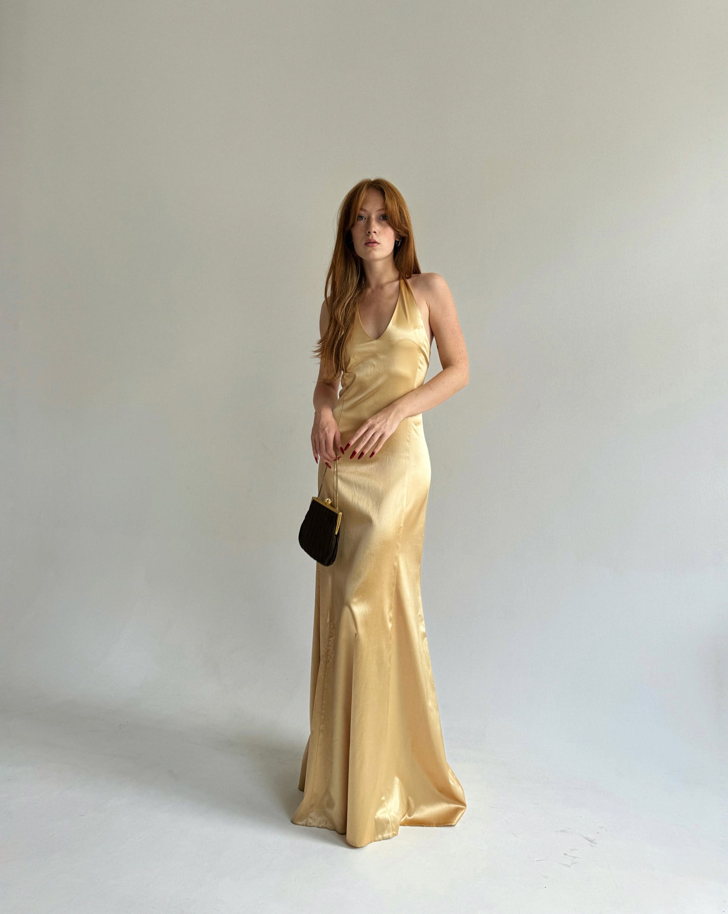 Vintage golden satin maxi dress