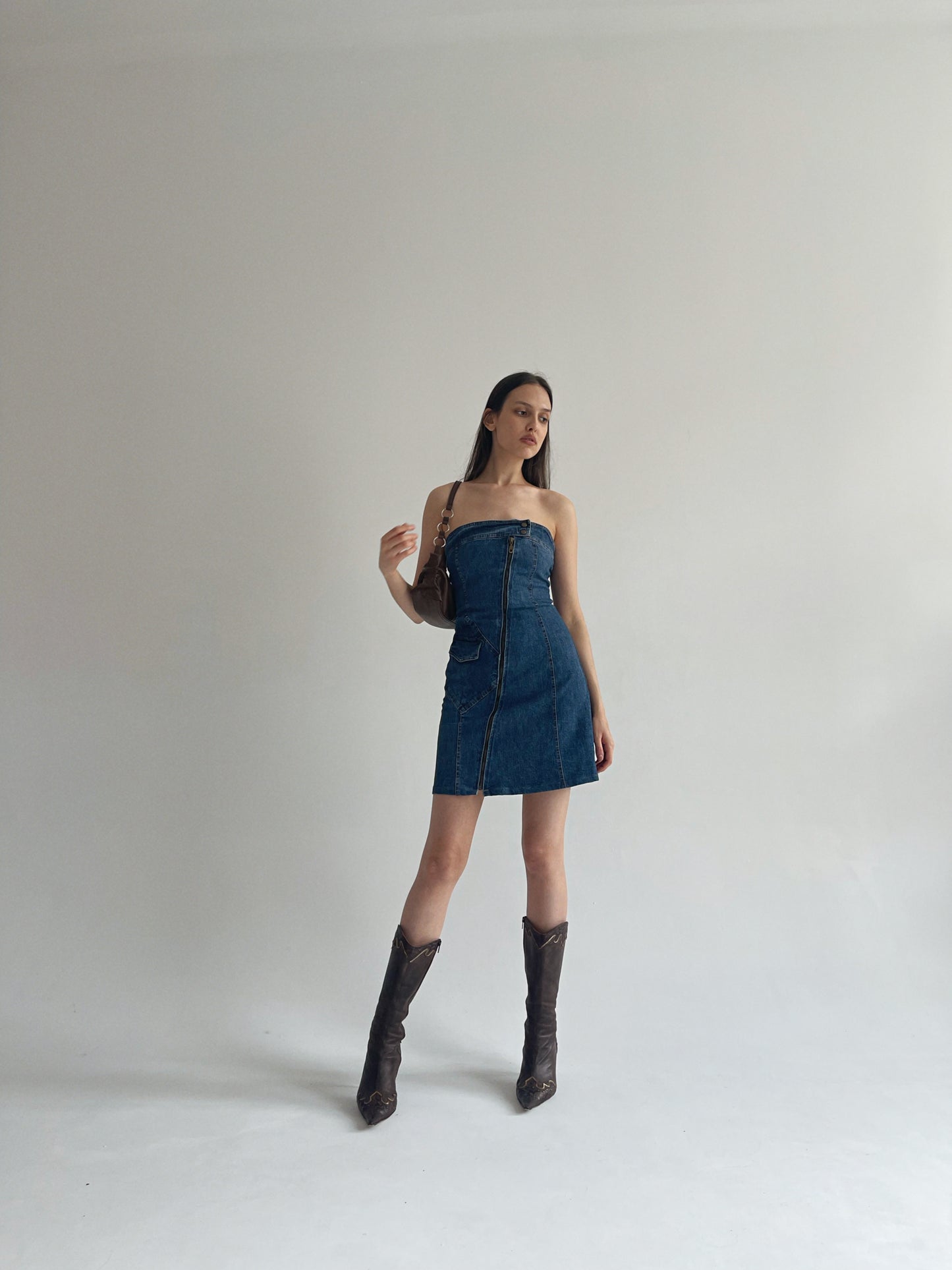 Y2K denim mini strapless dress