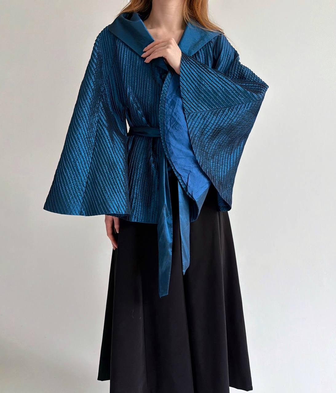 Vintage cerulean blue pleated jacket