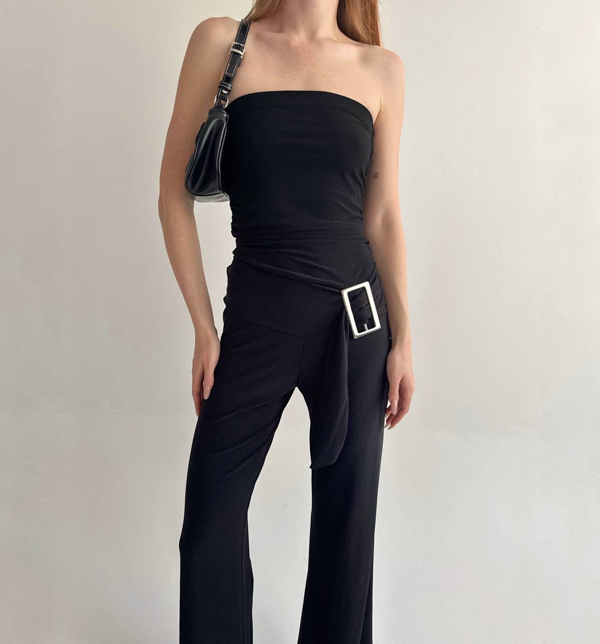 Y2K stretchy black strapless jumpsuit