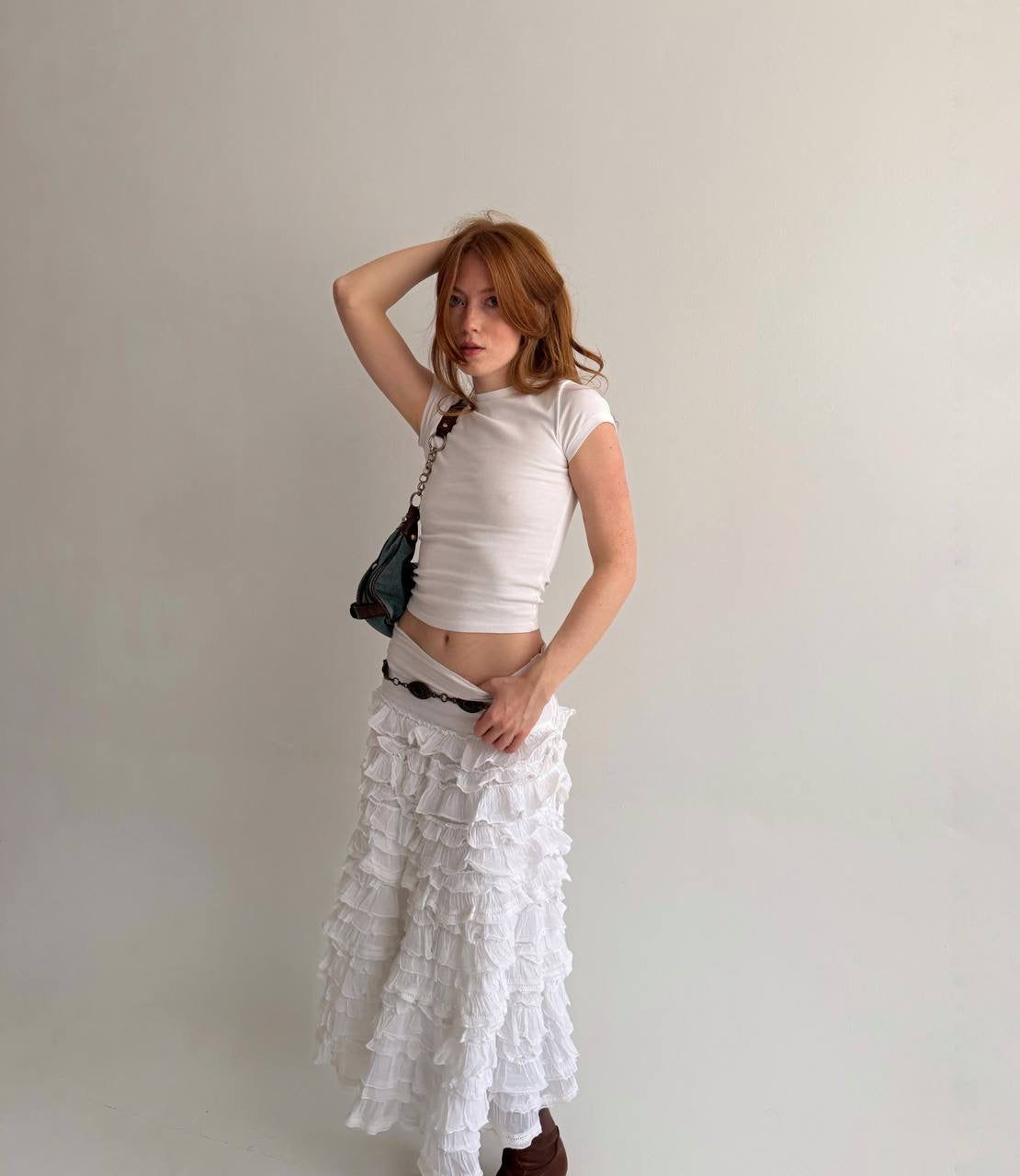 Vintage 100% cotton white ruffled skirt