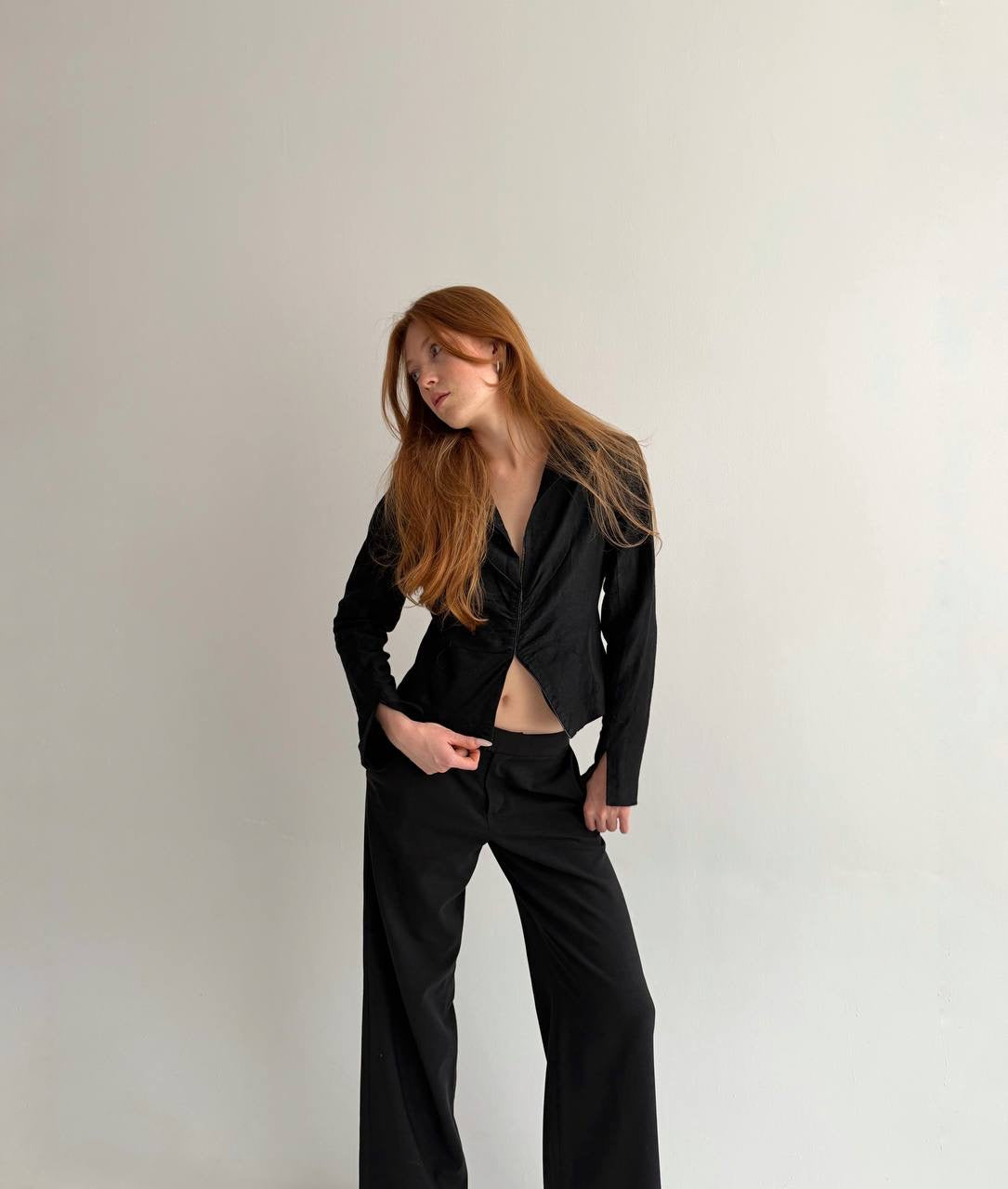 Vintage black blazer with gathered chest detail