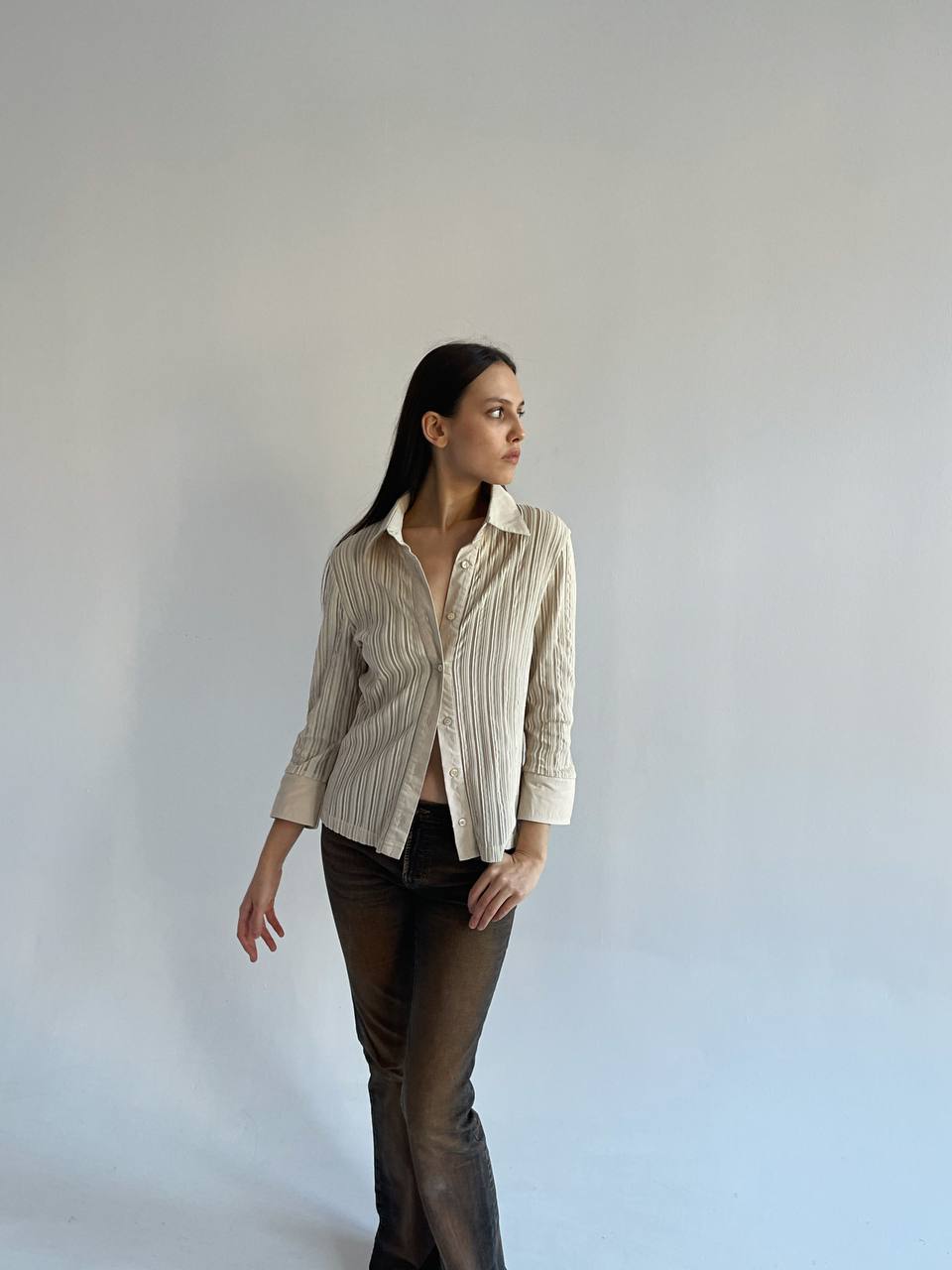 Vintage pleated beige French blouse