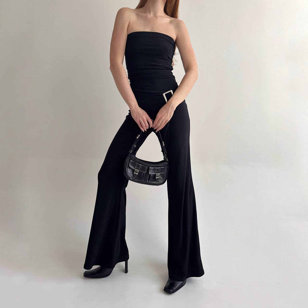 Y2K stretchy black strapless jumpsuit