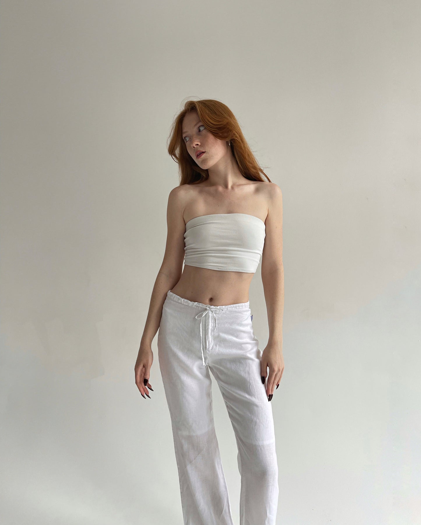 Y2K cotton white straight leg trousers