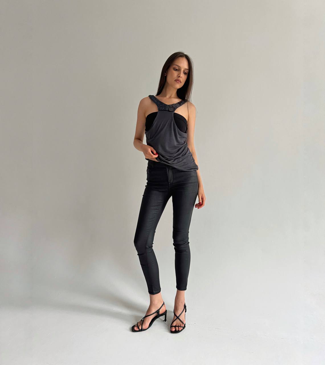 Wax skinny jeans in black