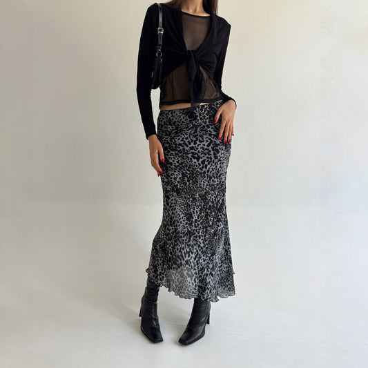 Vintage leopard print blue skirt