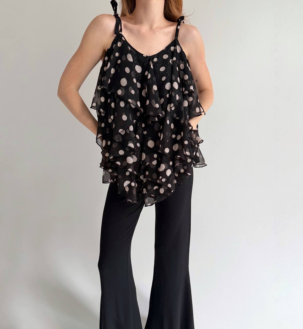 Vintage ruffled polka top cami top