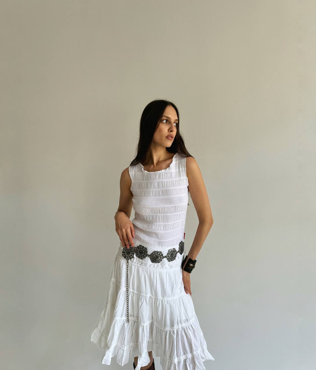 Vintage cotton blend pleated top