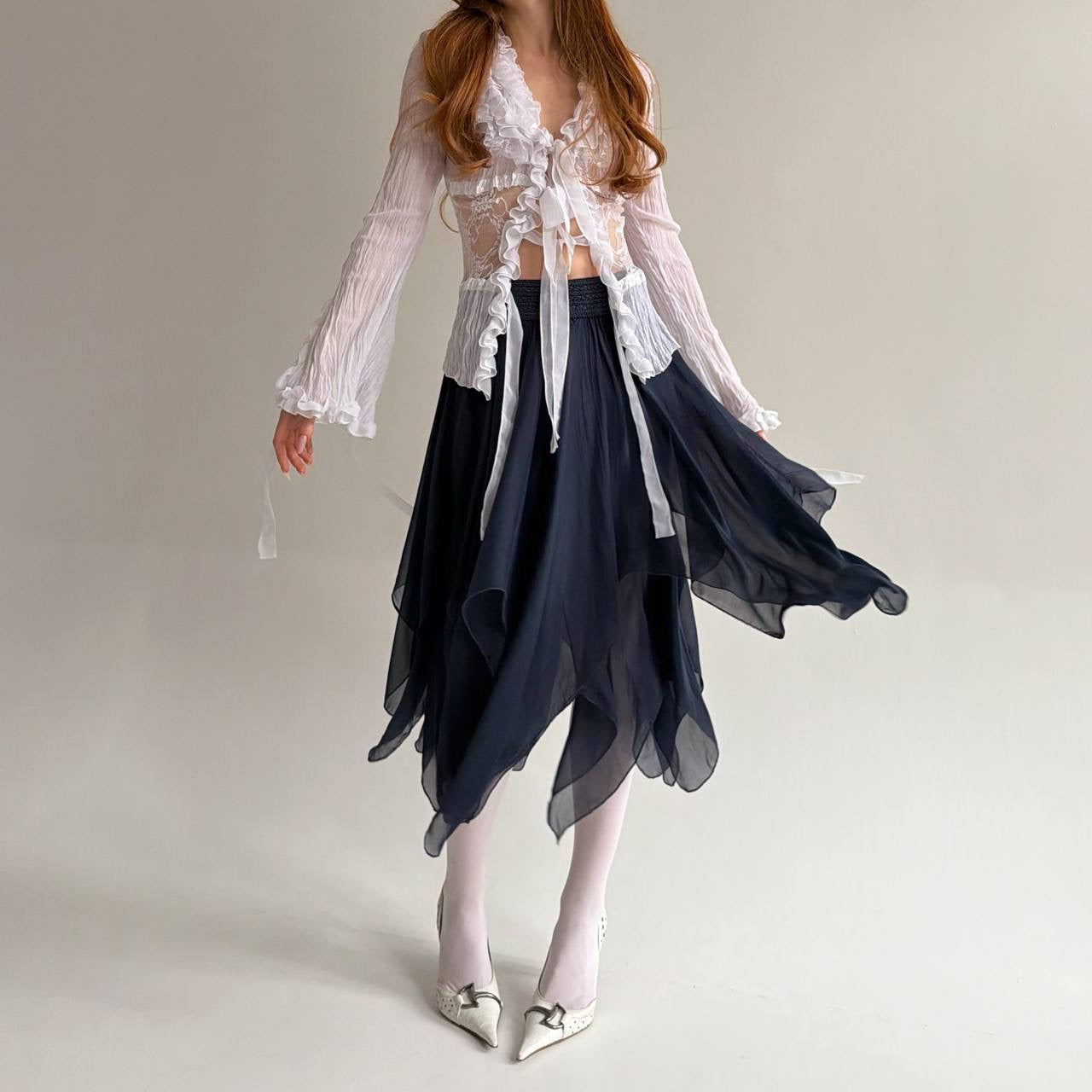 Vintage silk and viscose navy skirt