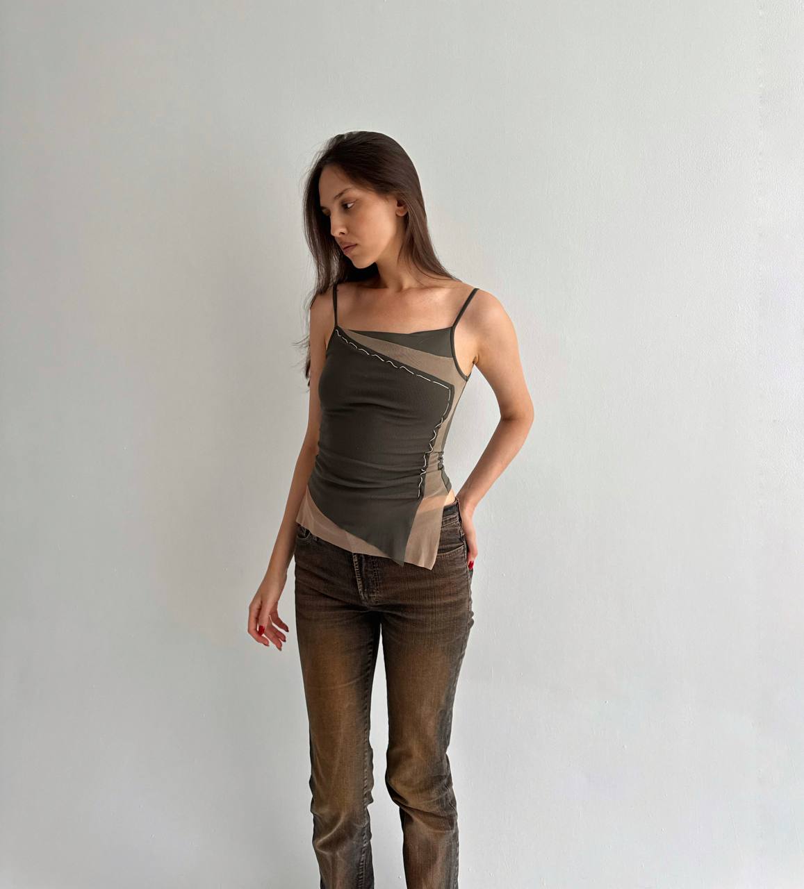 Vintage asymmetrical mesh top