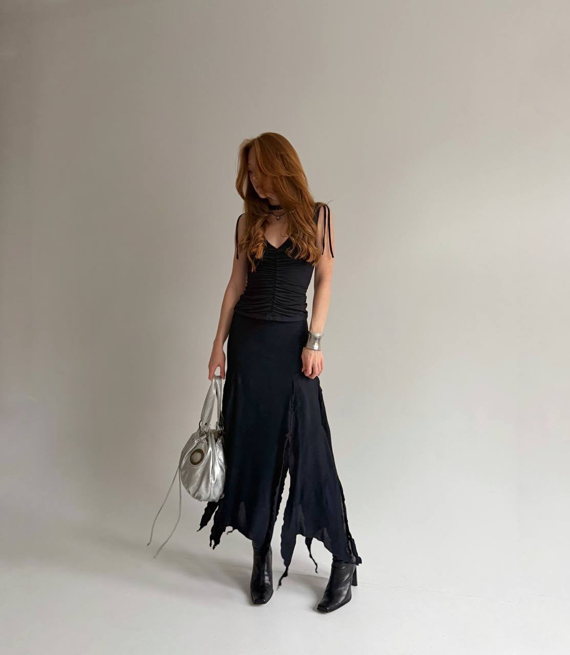 Vintage viscose asymmetrical maxi skirt