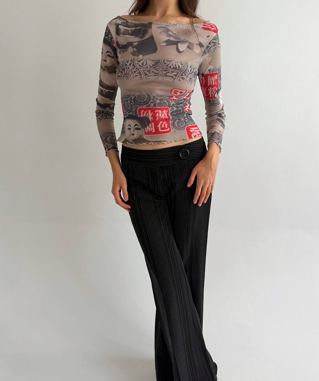 Vintage mesh printed top