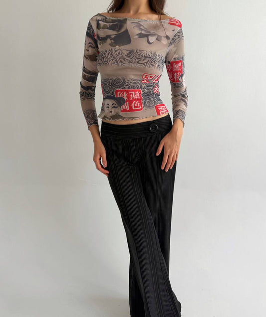 Vintage mesh printed top