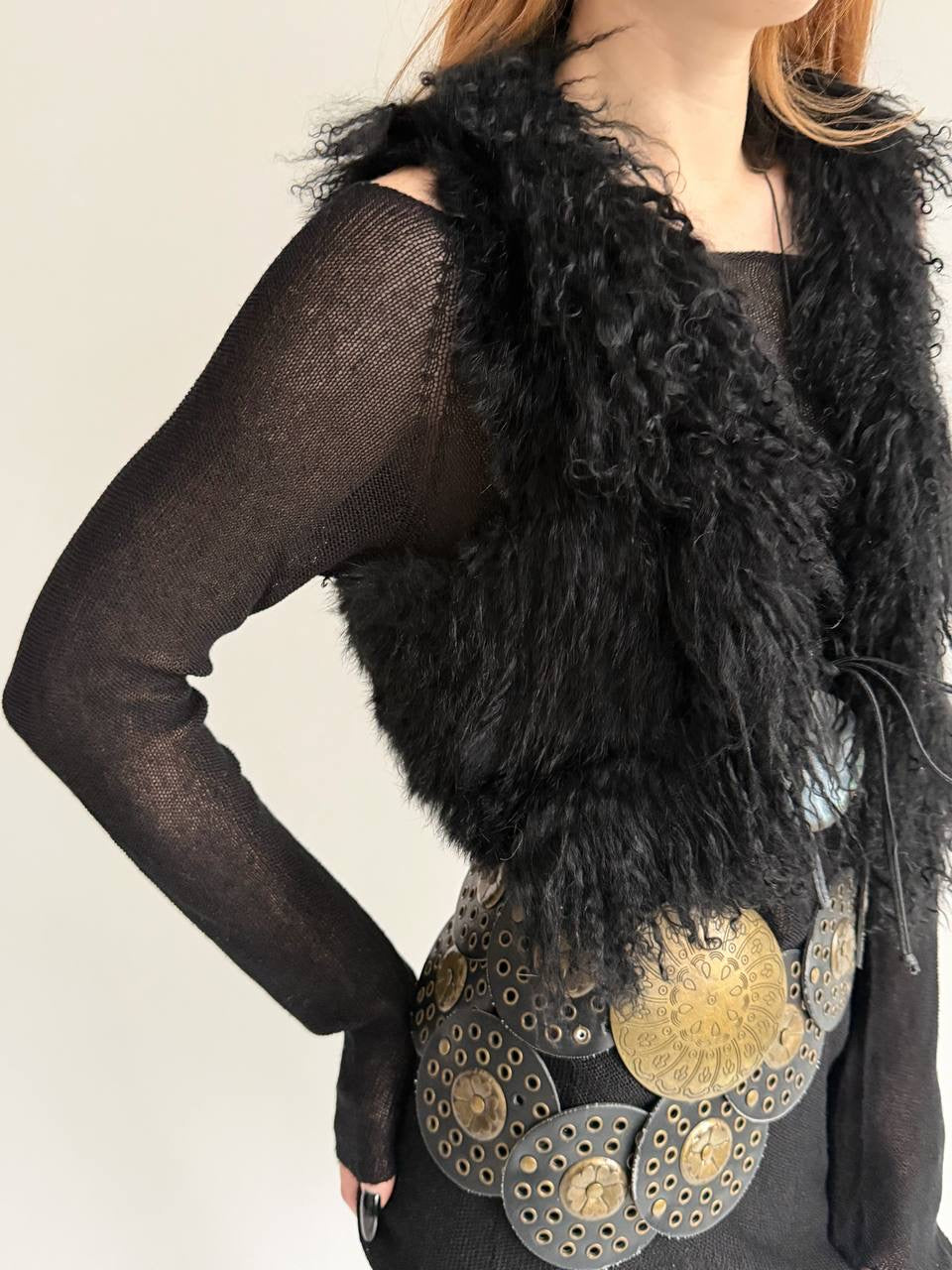 Black fur cropped vest