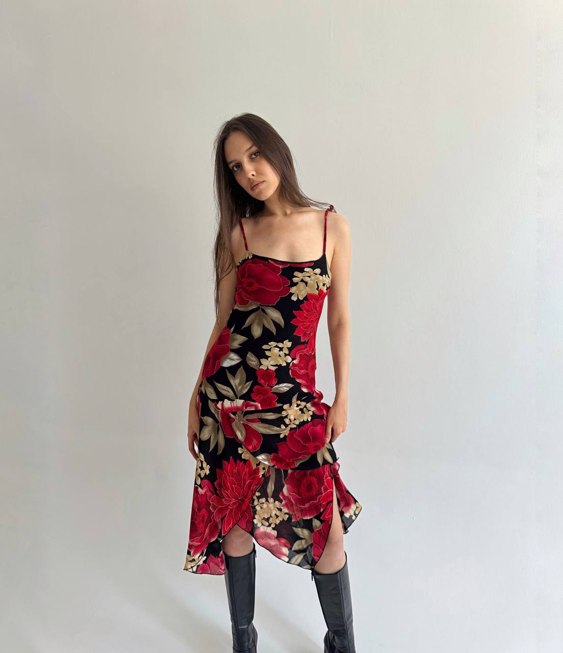Vintage viscose red flower printed dress