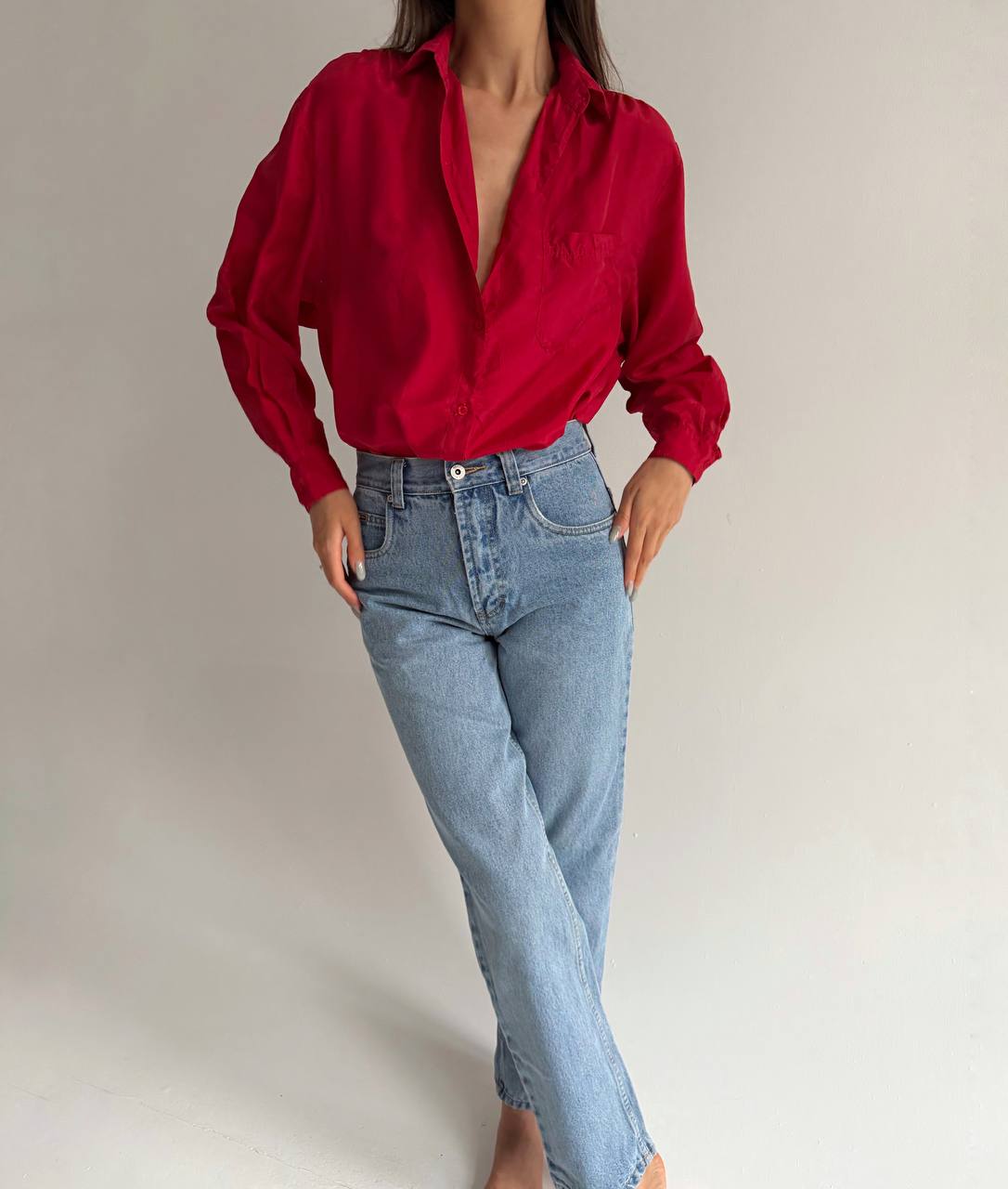 Vintage pure silk red blouse