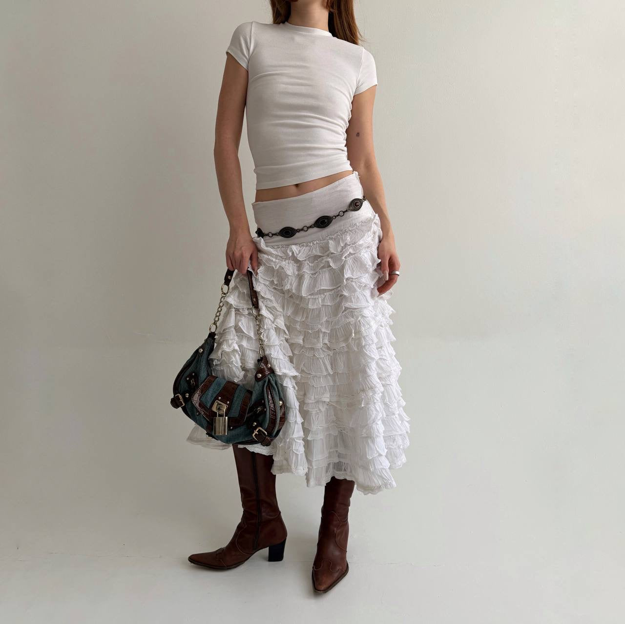 Vintage 100% cotton white ruffled skirt
