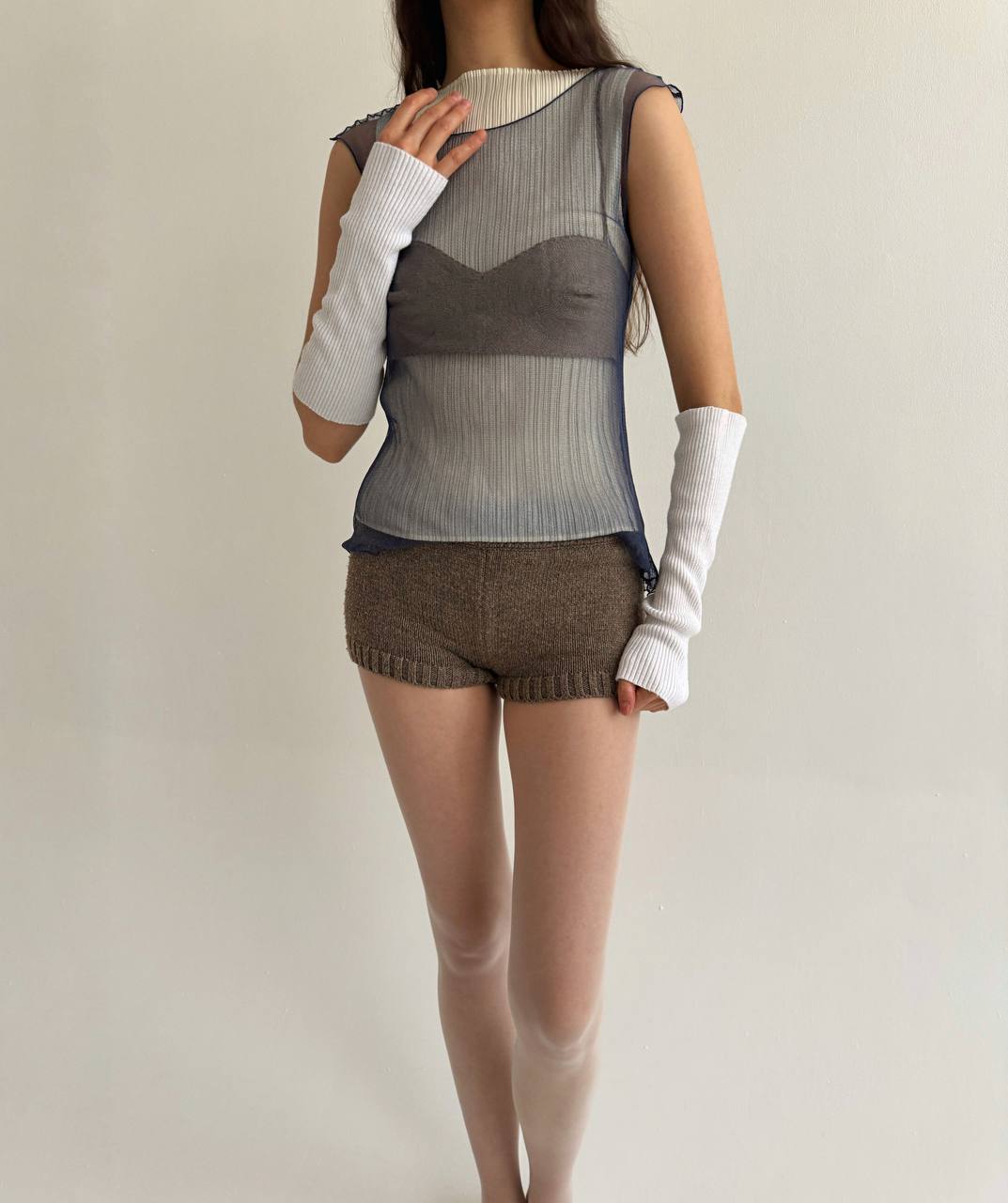 Alberta Ferretti mesh navy blouse