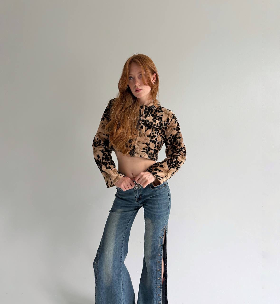 Vintage cropped jacket with leopard print