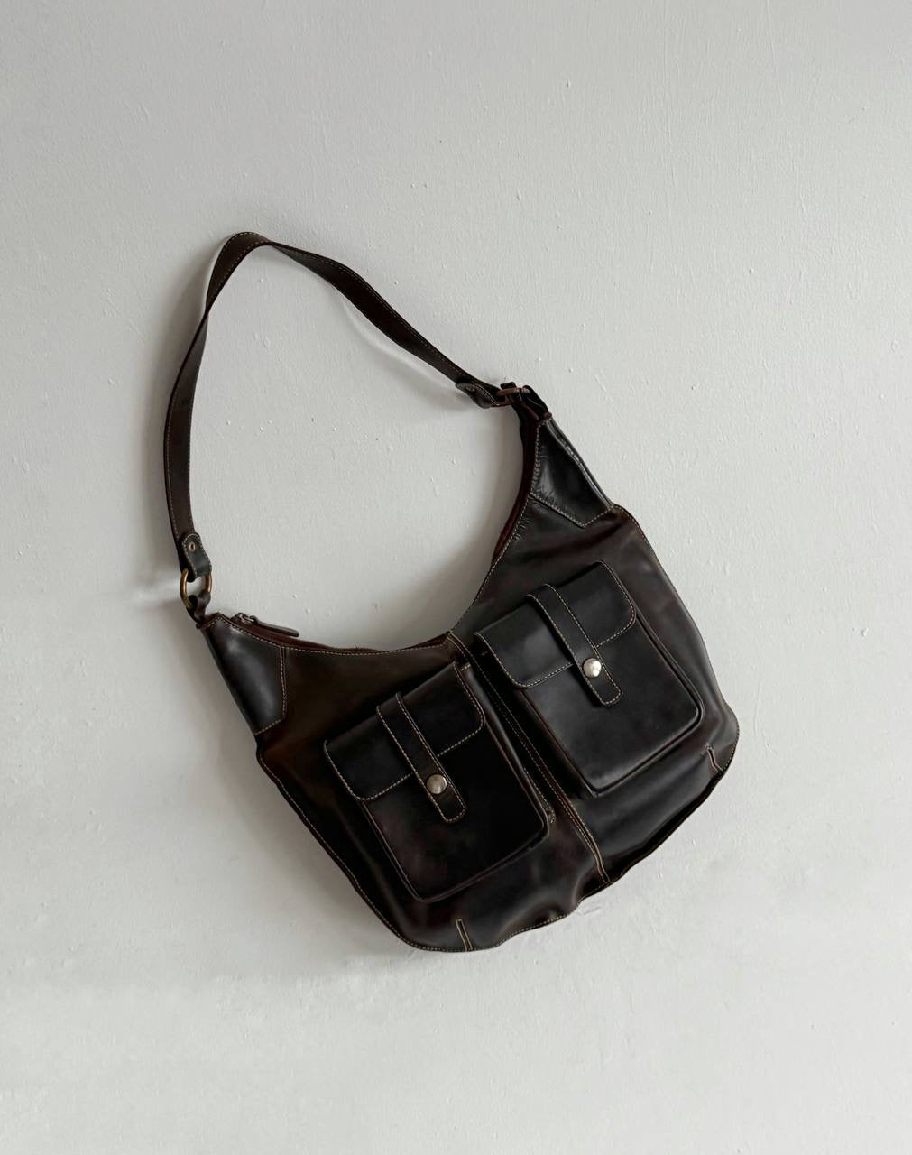 Vintage brown genuine leather shoulder bag
