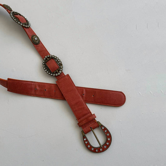 Vintage faux leather belt with metal details