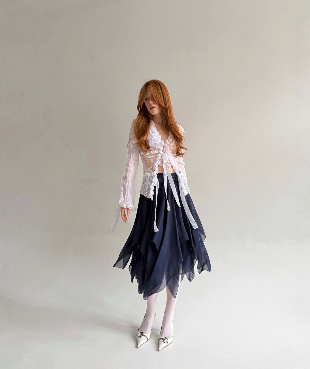 Vintage silk and viscose navy skirt